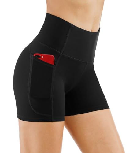 High Waist Yoga Shorts for Women - Tummy Control Athletic Shorts with Pockets