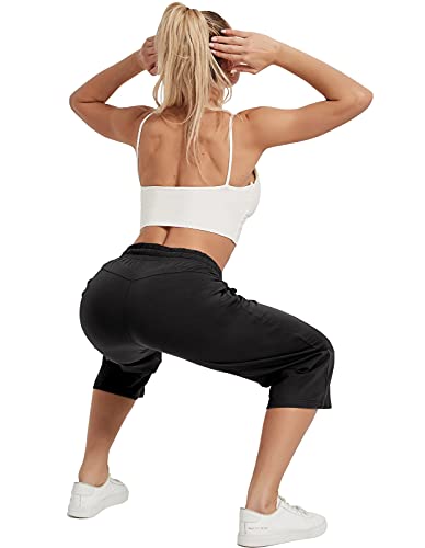 Women's Black Cotton Capri Sweatpants XL - SPECIALMAGIC