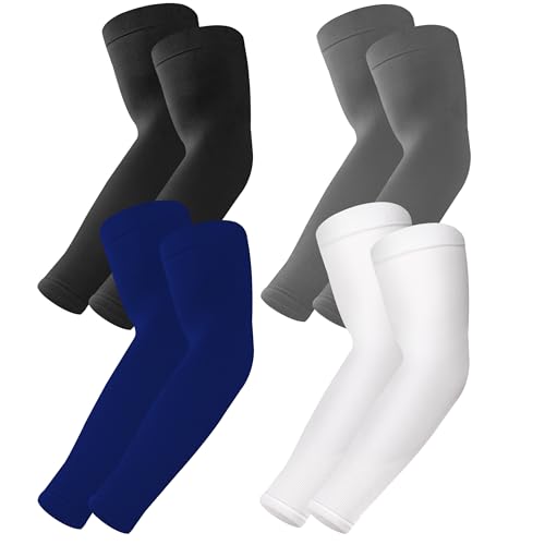 UPF 50 Sun Protection Arm Sleeves - 4 Pack Black, Dark Gray, White, Navy Blue