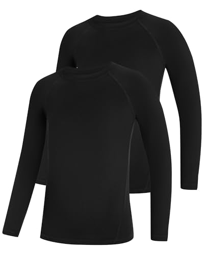 Poekuao Boys Compression Shirt 2 Pack Medium Long Sleeve Athletic Undershirts for Youth Sports
