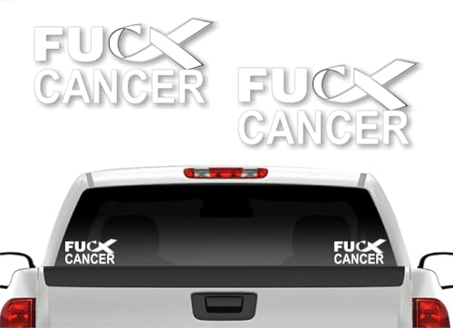 Fu Cancer White Ribbon Decals - 2 Pack Vinyl Stickers 4"x8"