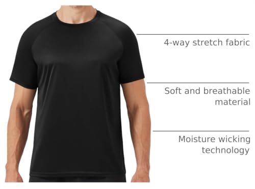 Men's Black Quick Dry Moisture Wicking Workout T-Shirt - XX-Large