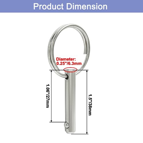 4-Pack Quick Release Pins - 1/4" Diameter, 1" Usable Length