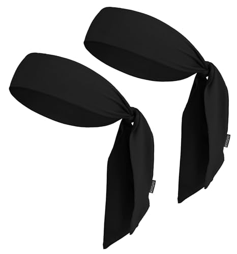 Sweat-Wicking Tie Headband for Running - 2 Pack Black