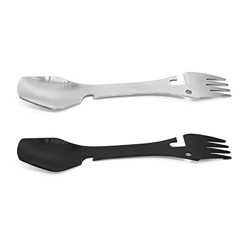 Multi-Function Stainless Steel Camping Spork Set - Black & Silver
