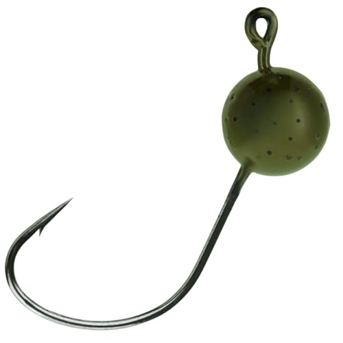 Reaction Tackle Wacky Jig Heads for Bass Fishing - Green Pumpkin 1/8 Oz - Durable & Sharp Hooks, Finesse & Wacky Rigging (10-Pack)