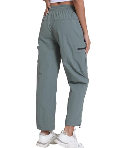Kcutteyg Women's Cargo Joggers Pants Gray Green Large - Lightweight Quick Dry Hiking Trousers