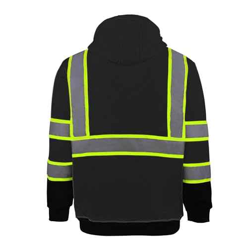 Hi Vis Safety Hoodie for Men ANSI Class 3, Reflective Jacket Zip Hoodie with Black Bottom for Construction Work