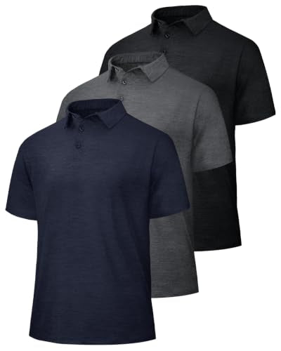 BOOJO 5 Pack Polo Shirts for Men Quick Dry Moisture Wicking Short Sleeve X-Large 8-Black/Dark Grey/Navy