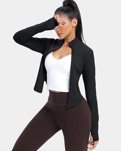 Lightweight Slim Fit Zip Up Workout Jacket for Women - Black, Small