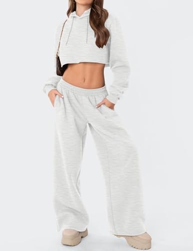 LOMON Wide-Leg Fleece Sweatpants for Women, Small, Light Grey (Fall/Winter 2026)