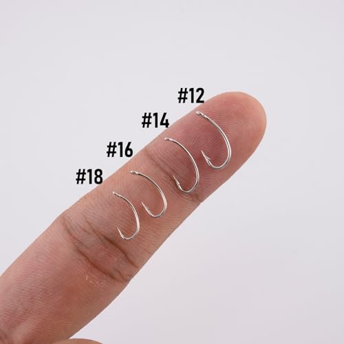 Curved Shank Fly Tying Hooks - 100 Pack #14 Nickel for Freshwater & Saltwater