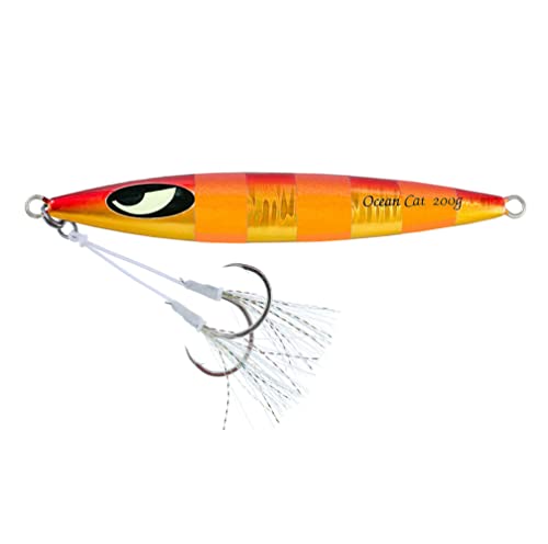 Ocean Cat Slow Fall Metal Jigging Lure 80g Red & Gold Flat Hook Sea Bait
