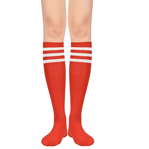 Knee High Socks for Women - Striped Athletic Soccer Socks - One Size Red White & White Red