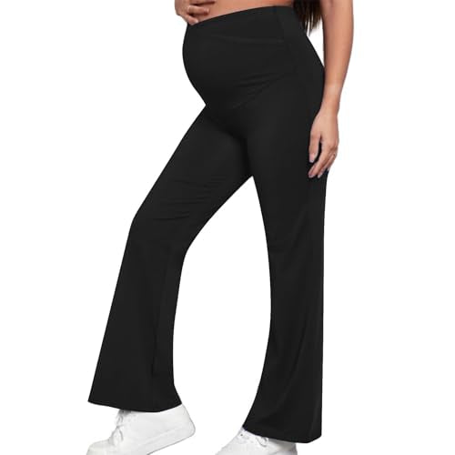 Maternity Flare Pants - Over The Belly Lounge Trousers - Black, Small