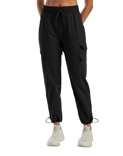 Women's Lightweight Water-Resistant Hiking Joggers with Adjustable Leg Openings - X-Large Dark Black