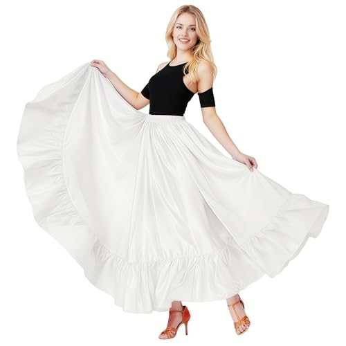Baisdan White Satin Flamenco & Belly Dance Skirt for Women - One Size
