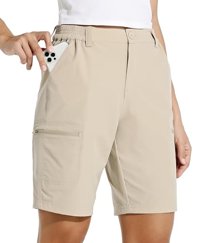 Willit Women's 10-inch Khaki Cargo Shorts with 6 Pockets - Large Size