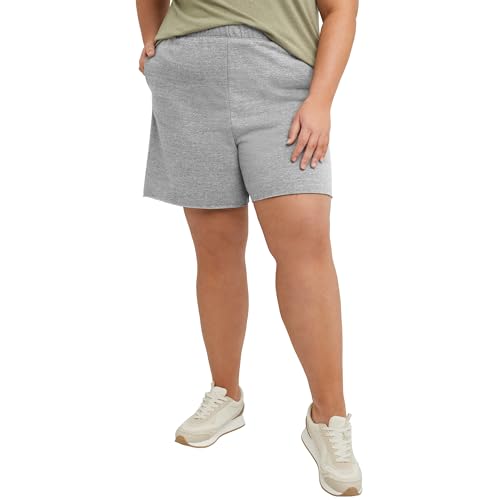 Hanes Women's Originals French Terry Shorts 5" Lightweight Fleece - Concrete Pe Heather, Plus