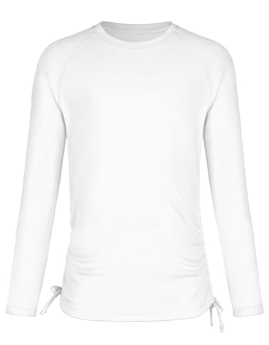 Long Sleeve Rash Guard for Girls - UPF 50+, Quick Dry, White, 11-12 Years