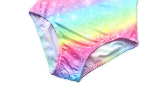 Girls Sparkle One Piece Swimsuit - Adjustable Strap, Rainbow-Pink, 5-6 Years