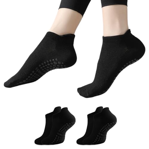 Non-Slip Pilates Socks with Grips for Women - Black, 2 Pack