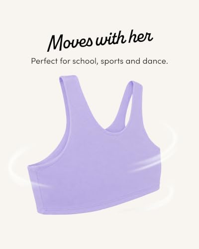 Fruit of the Loom Girls' Cotton Stretch Built-Up Sports Bra Multi-Pack 30/Hyacinth, Eyeshadow, Grey Heather, White, Lilac, Blushing Rose