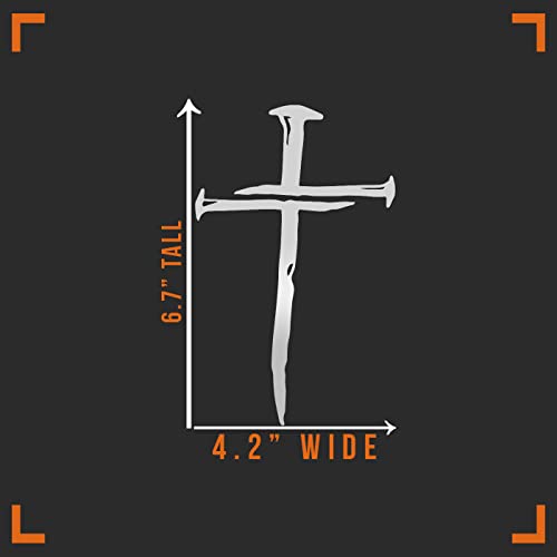 Cross with Nails Vinyl Sticker Decal - 4" x 6" Silver
