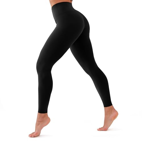 High Waisted Leggings for Women - Soft Tummy Control - Black - Small-Medium