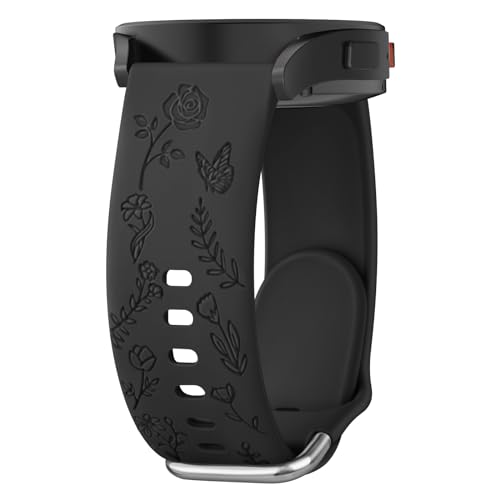 Flower Engraved Black Watch Band for Garmin Vivoactive & Venu