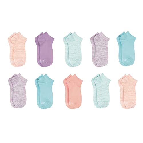 Hanes ComfortSoft No-Show Ankle Socks 10-Pack for Girls, Assorted Pastels