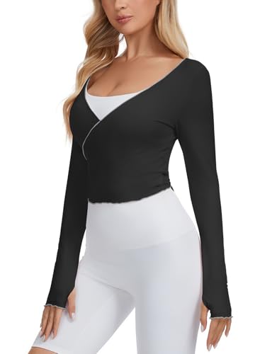 Womens Long Sleeve Ballet Wrap Top - Crop Cardigan for Yoga