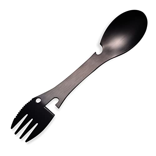 5-in-1 Stainless Steel Spork - Camping Utensil with Can Opener - Black