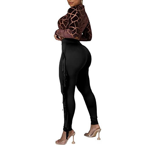 High Waist Fringed Jogger Sweatpants - X-Large Black