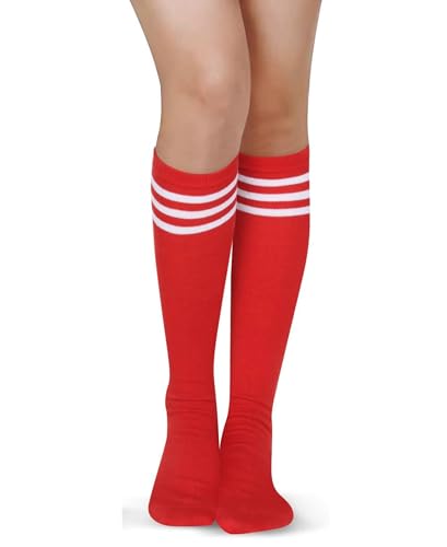 Knee High Athletic Socks - Red & White Triple Stripe - 1 Pair
