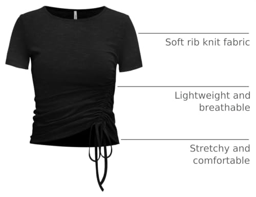 Yoga Tops for Women Long & Short Sleeve Ruched Side Drawstring X-Large Black