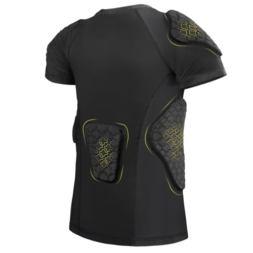 TUOYR Youth Padded Compression Sports Shirt for Football & More, Black, Y-M (Chest 26.5-28.5 inch)