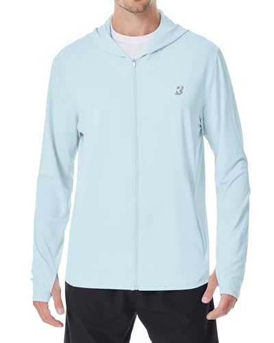 Roadbox Men's UPF 50+ Sun Hoodie Jacket - Light Blue, Medium, Zip Up UV Protection Shirt