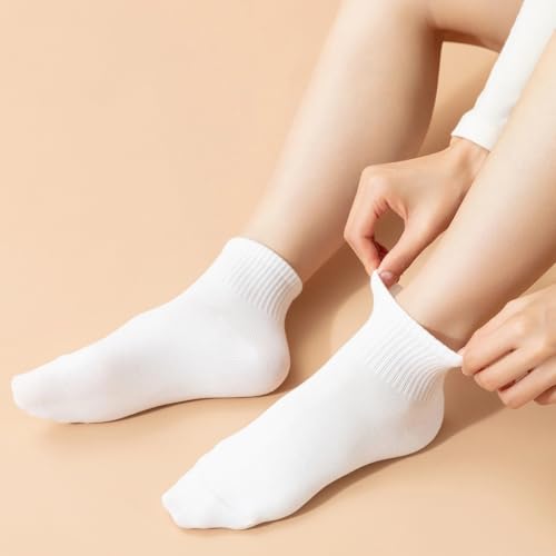 6 Pairs White Ankle Socks - Soft Cotton, Breathable Athletic Socks