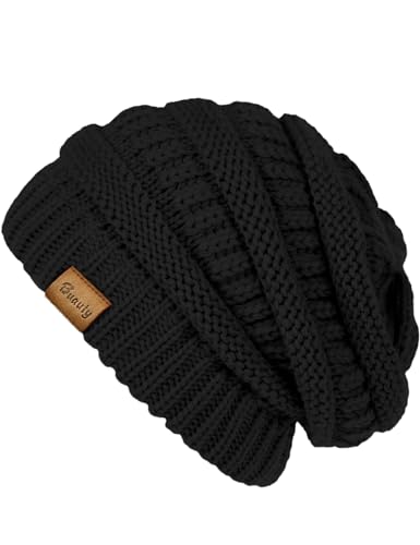 Chunky Cable Knit Slouchy Beanie for Women - Black