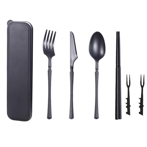 Wheat Straw Travel Utensils Set - Reusable Eco-Friendly Camping Cutlery - Black