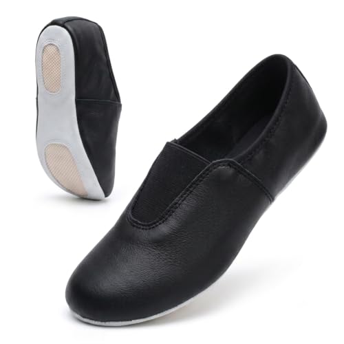 Kids Gymnastic Shoes - Goat Leather Slip-on with Rubber Sole - Black