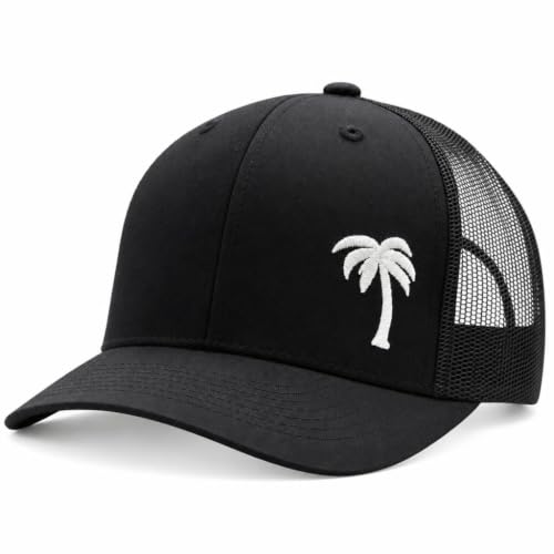 LINDO Black Palm Tree Trucker Hat - One Size Men Women Mesh Cap