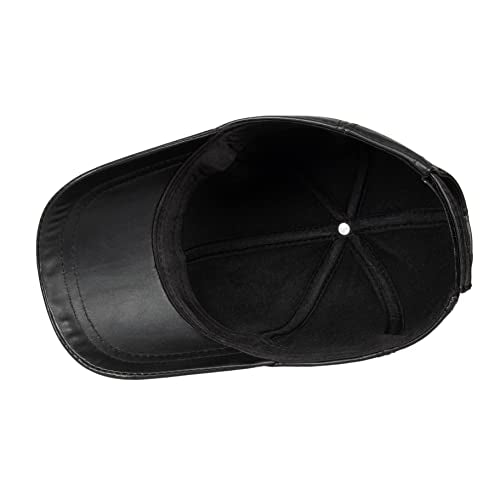HATSQUARE Genuine Leather Baseball Cap - Unisex Black Adjustable Hat