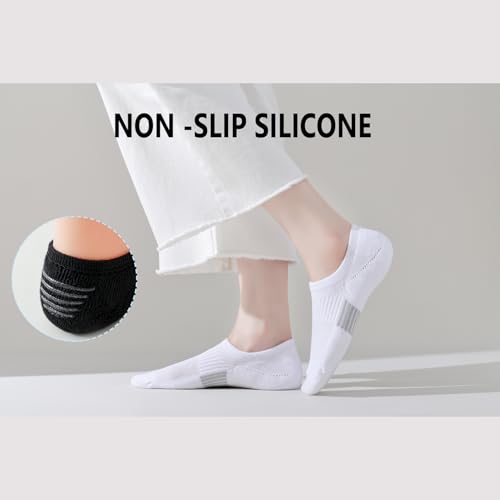 No Show Socks for Women - Low Cut Non-Slip Athletic Cotton - 3 Pack White