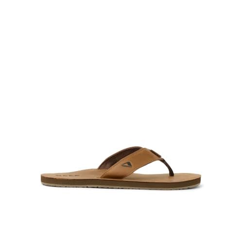 REEF Men's Leather Smoothy Flip Flops - Bronze Brown, Size 9
