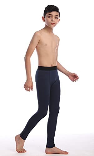 Boys Athletic Compression Pants - Thermal Soccer Hockey Tights - 10 Navy