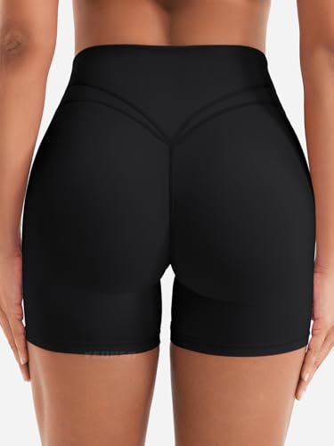 YEOREO Womens Workout Yoga Shorts 4.5" No Front Seam, Medium Black, Regular Fit