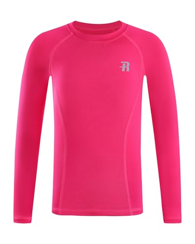Boys Compression Shirt - Kids Long Sleeve Athletic Undershirt - Medium Pink