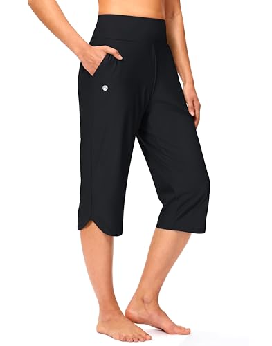 G Gradual 18'' Women's Swim Capri Pants with Pockets - Black, Large